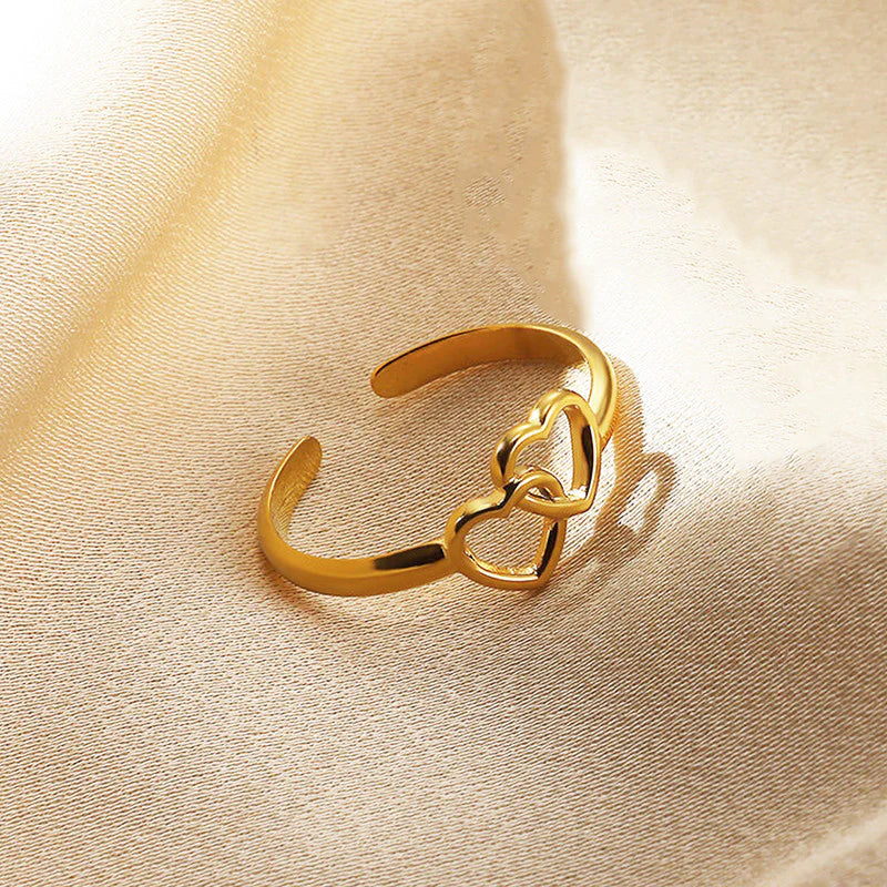 TWIN HEARTS 18K GOLD PLATED RING ( LIGHT WEIGHT )