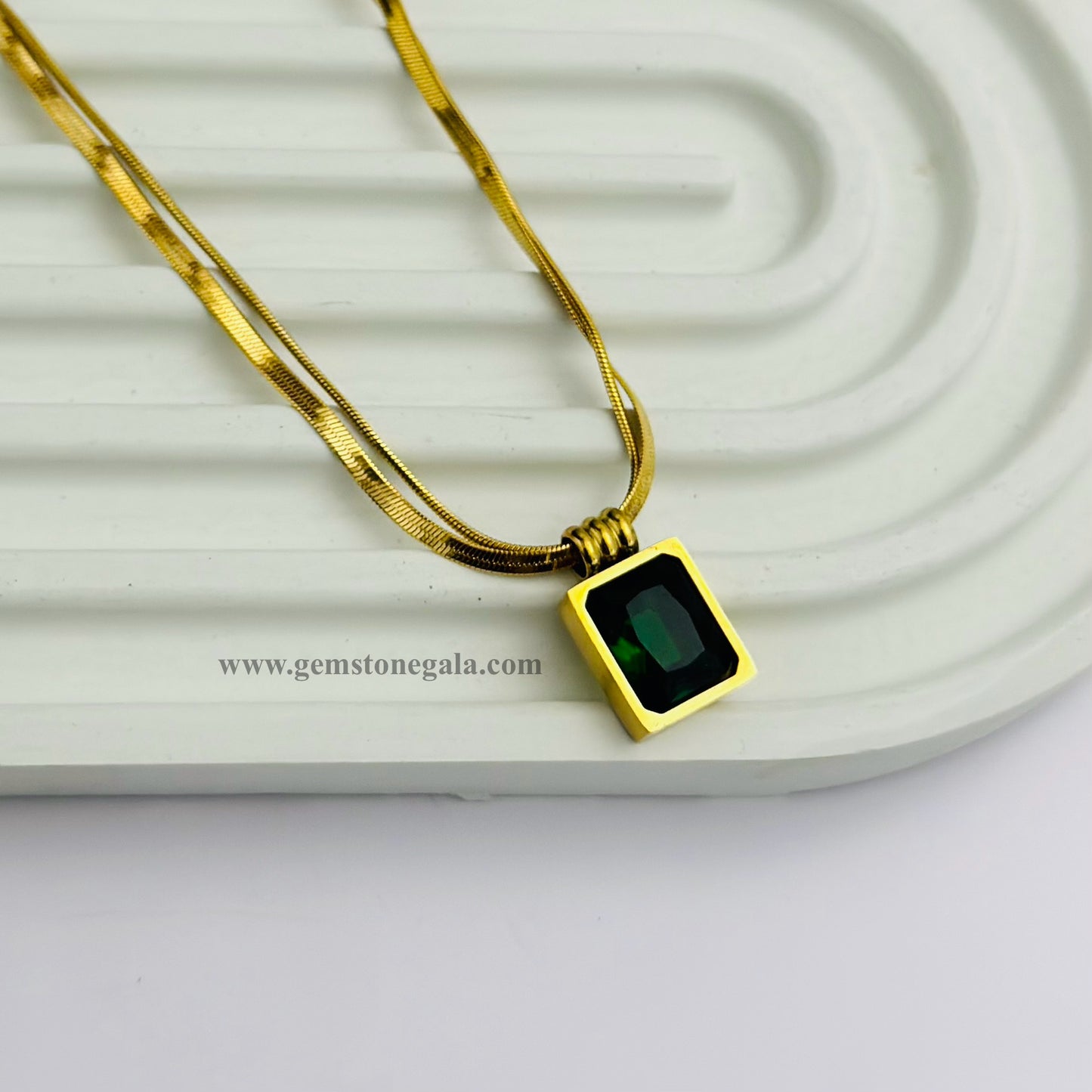 Emerald double chain necklace -18k Gold Plated