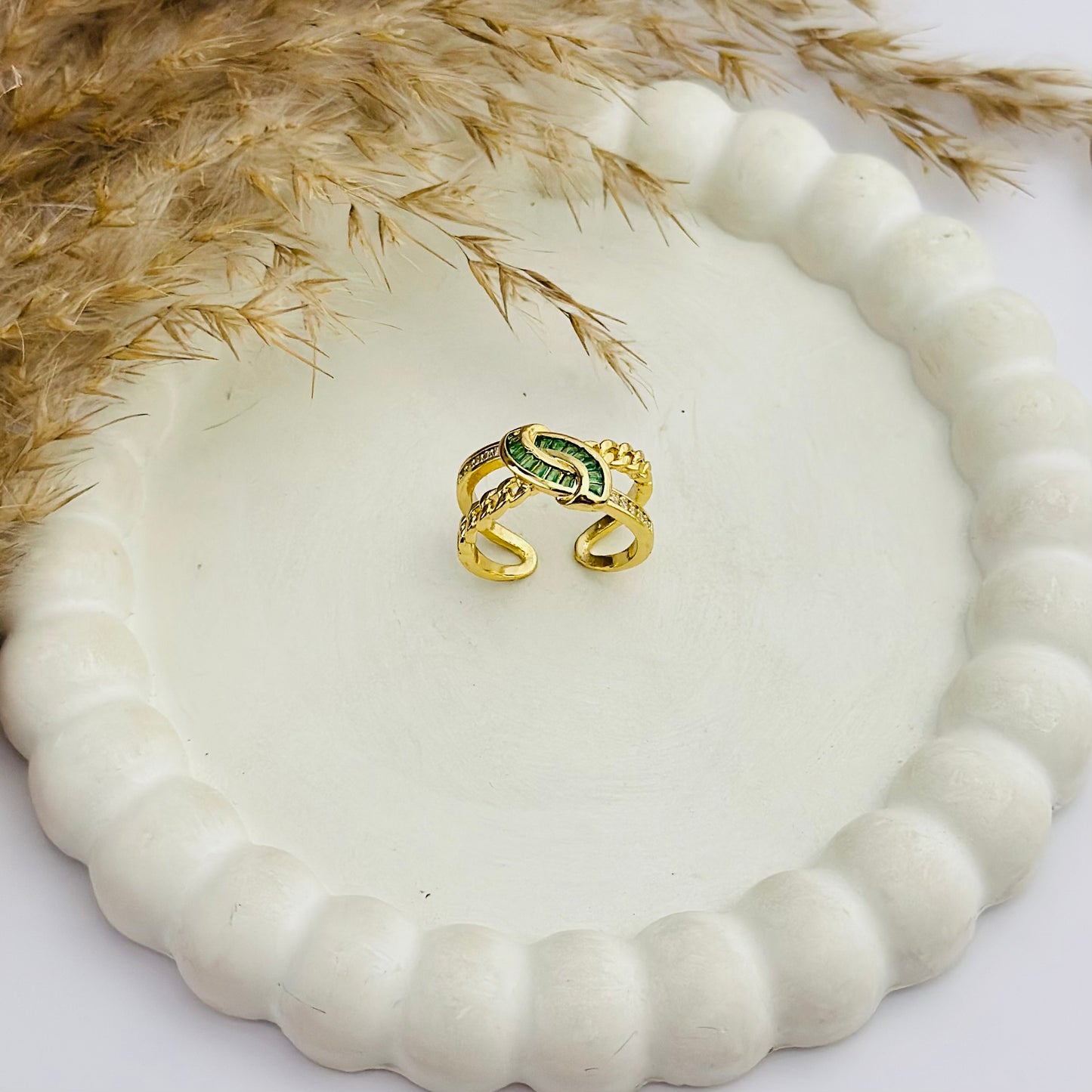 EMERALD CROWN 18K GOLD PLATED RING