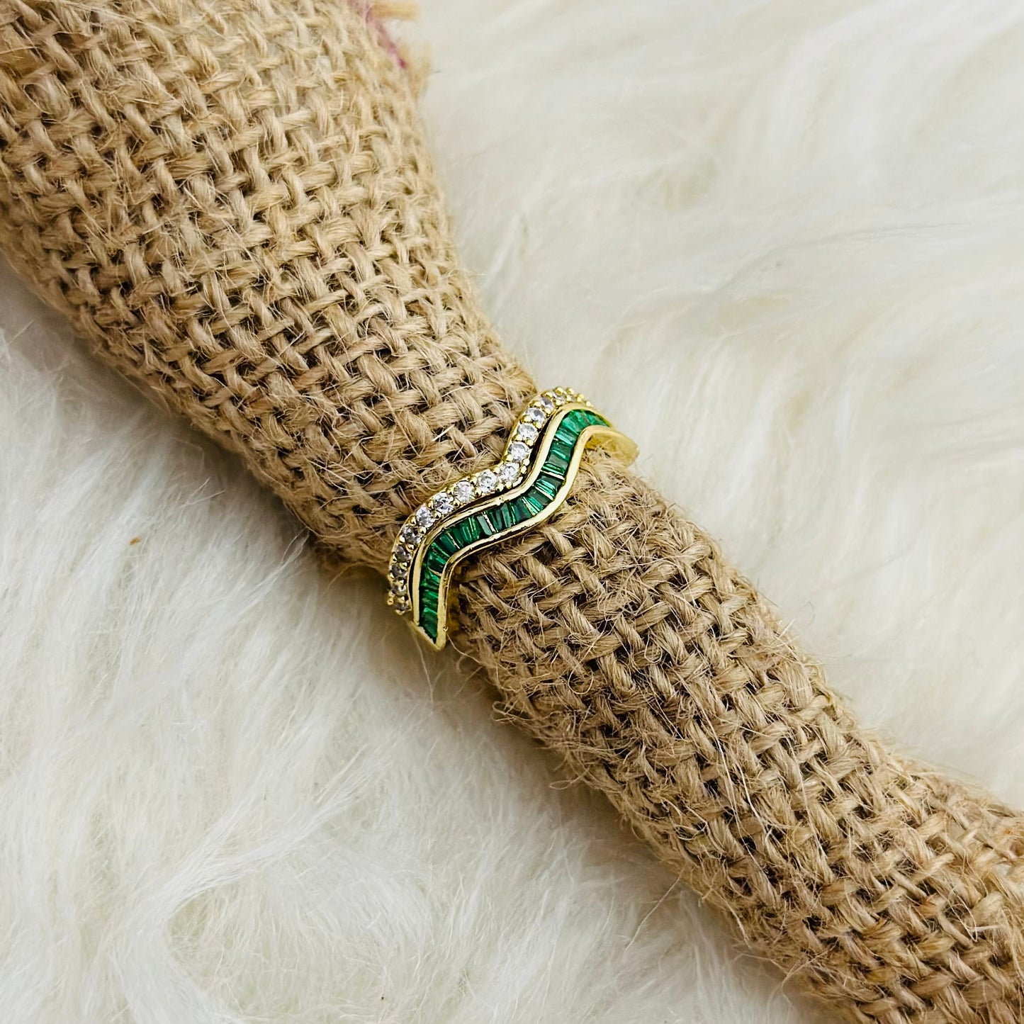 EMERALD ARC 18K GOLD PLATED RING