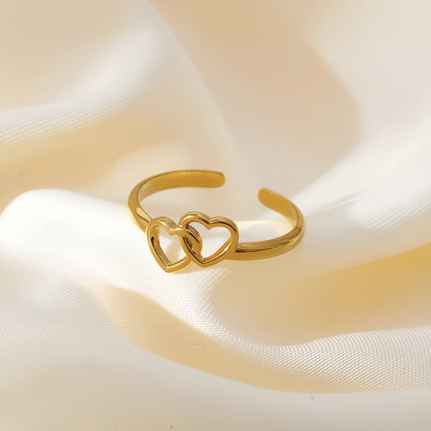 TWIN HEARTS 18K GOLD PLATED RING ( LIGHT WEIGHT )