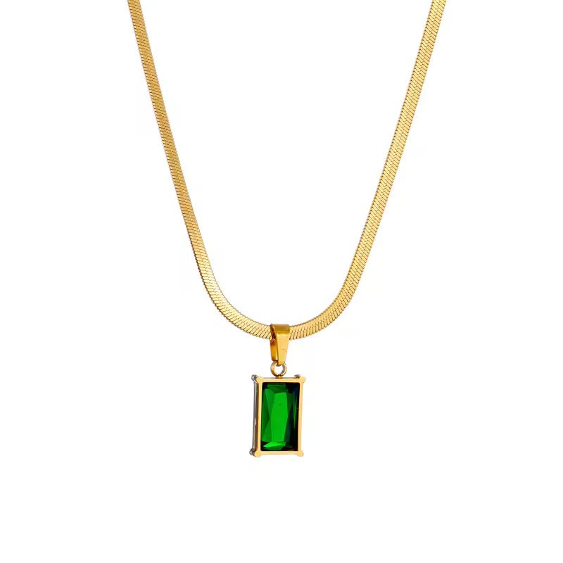Emerald single chain necklace -18k Gold Plated