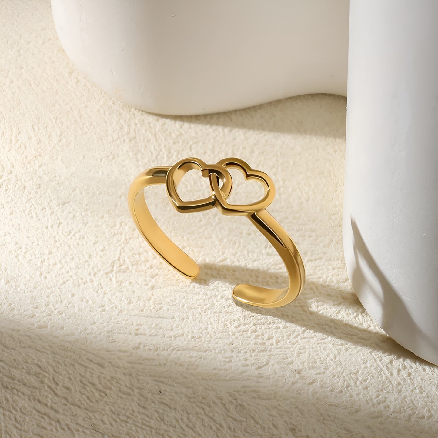 TWIN HEARTS 18K GOLD PLATED RING ( LIGHT WEIGHT )