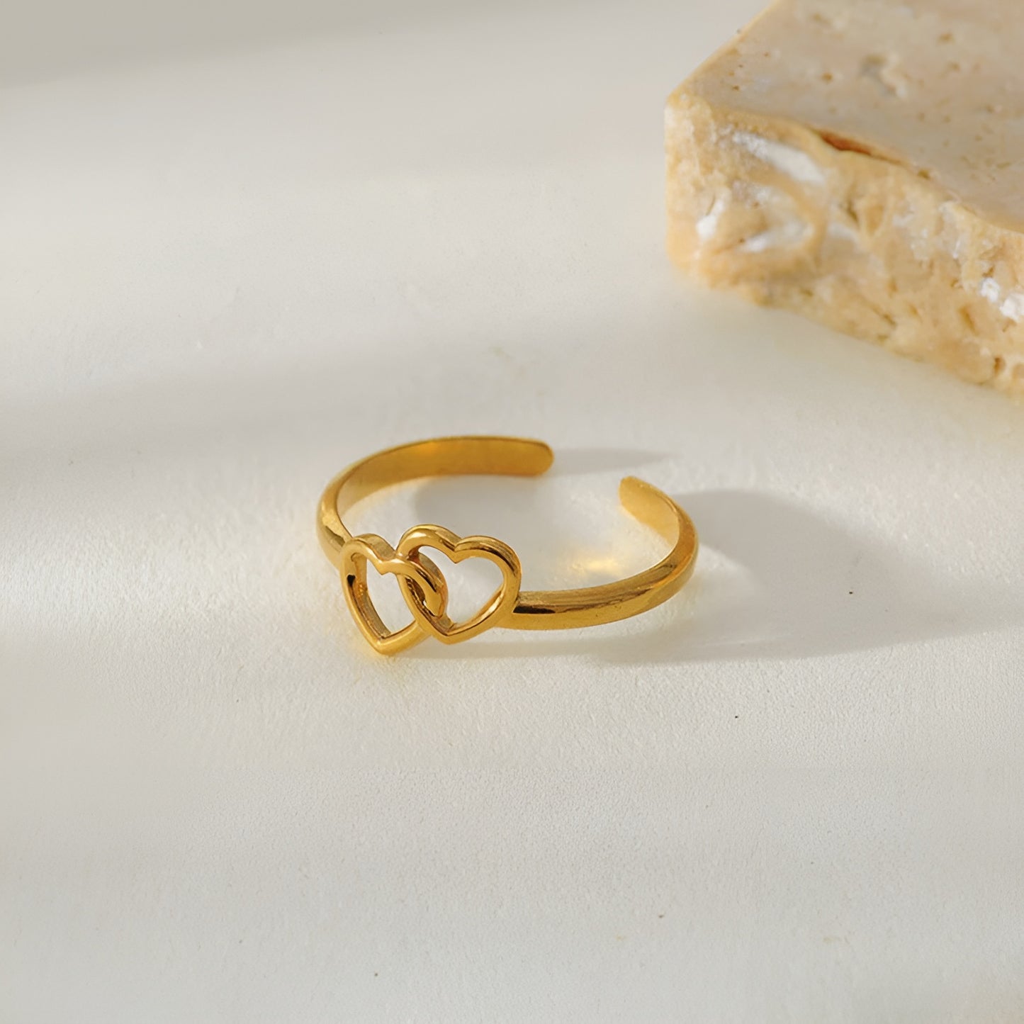 TWIN HEARTS 18K GOLD PLATED RING ( LIGHT WEIGHT )