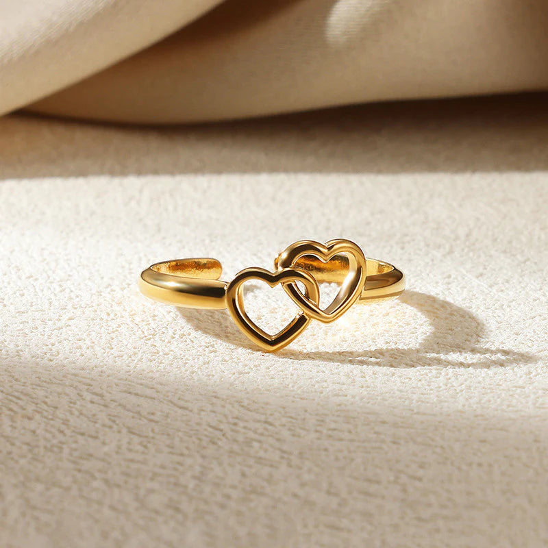 TWIN HEARTS 18K GOLD PLATED RING ( LIGHT WEIGHT )