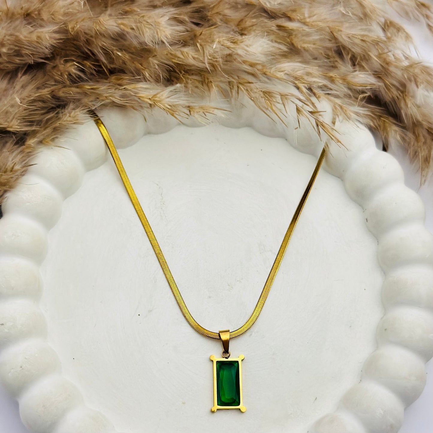 Emerald Thin Chain Necklace -18K Gold Plated