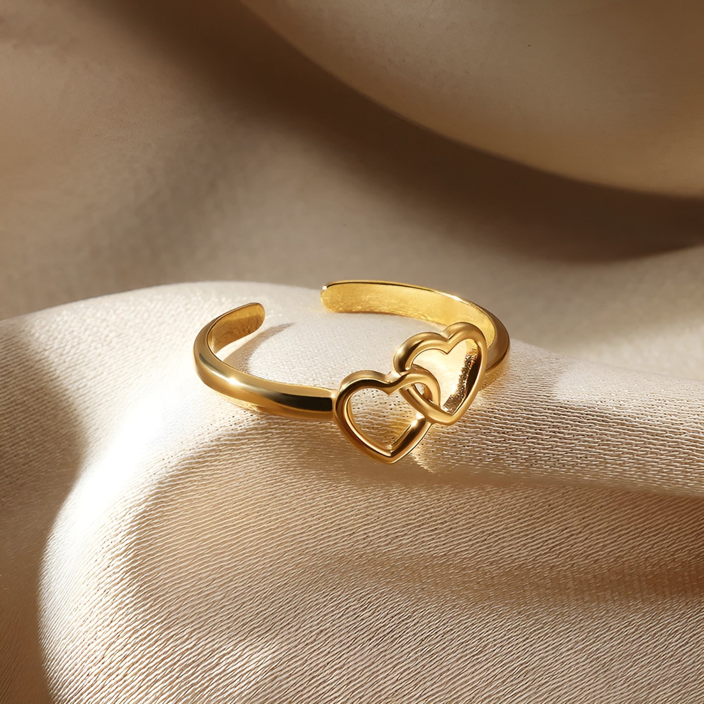 TWIN HEARTS 18K GOLD PLATED RING ( LIGHT WEIGHT )