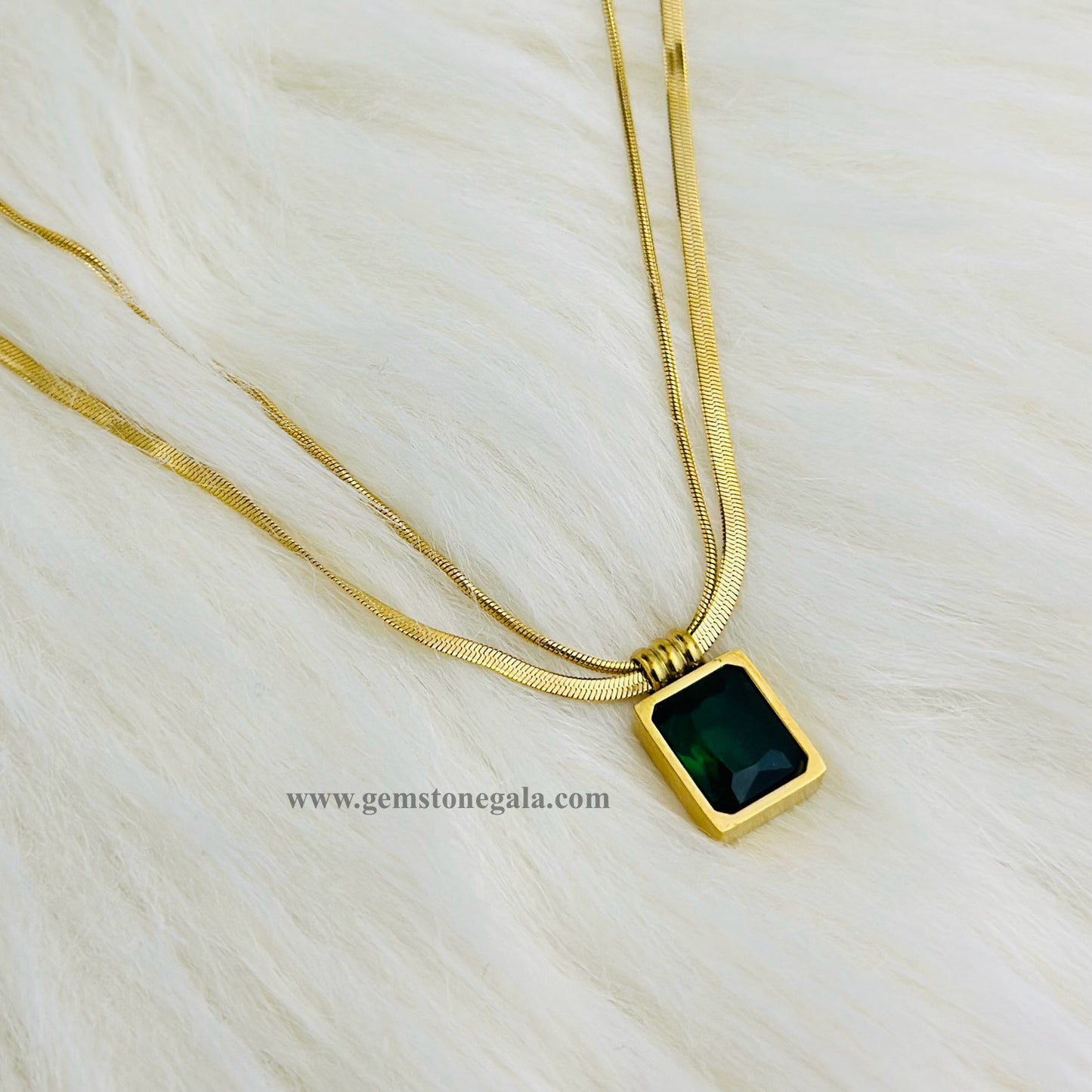 Emerald double chain necklace -18k Gold Plated