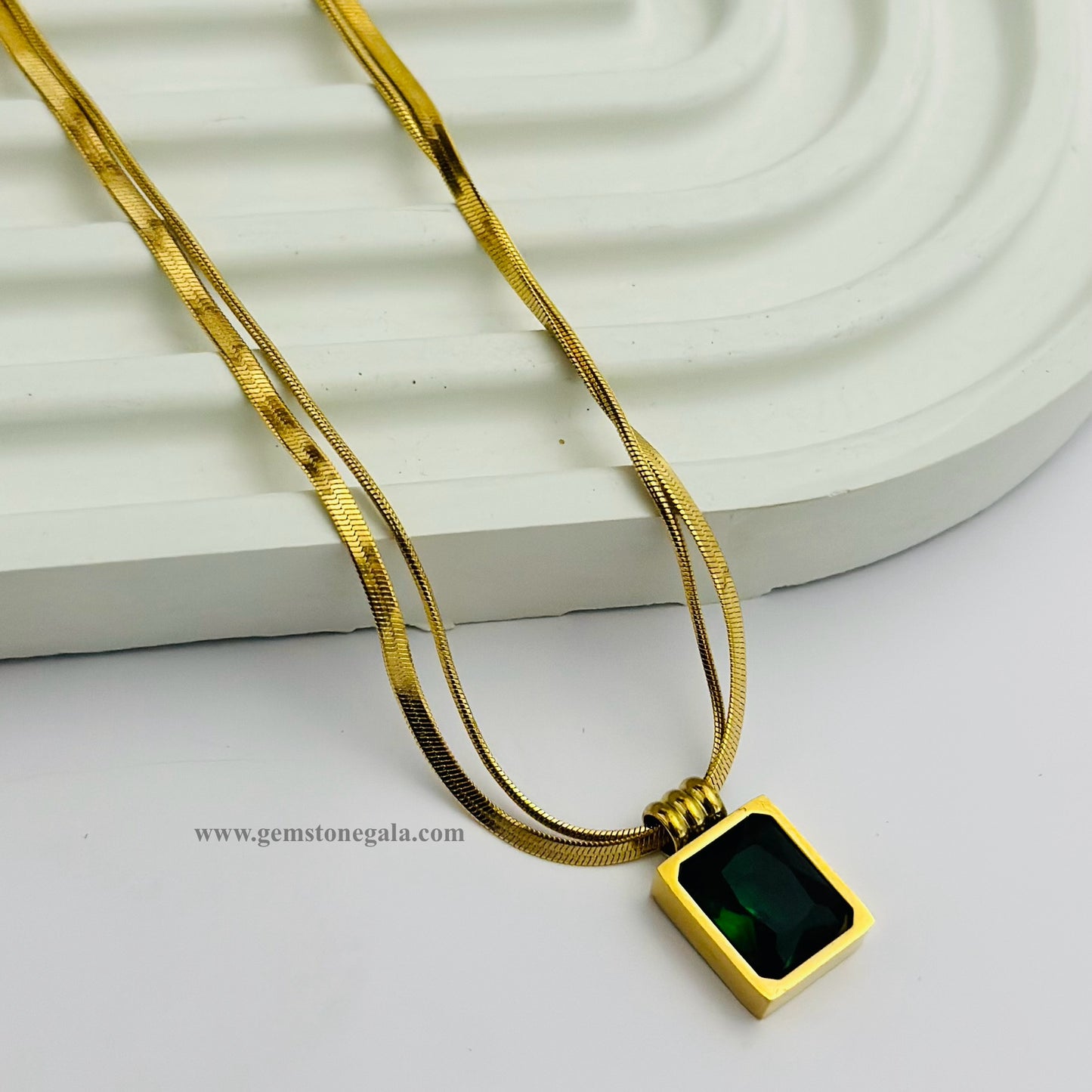 Emerald double chain necklace -18k Gold Plated