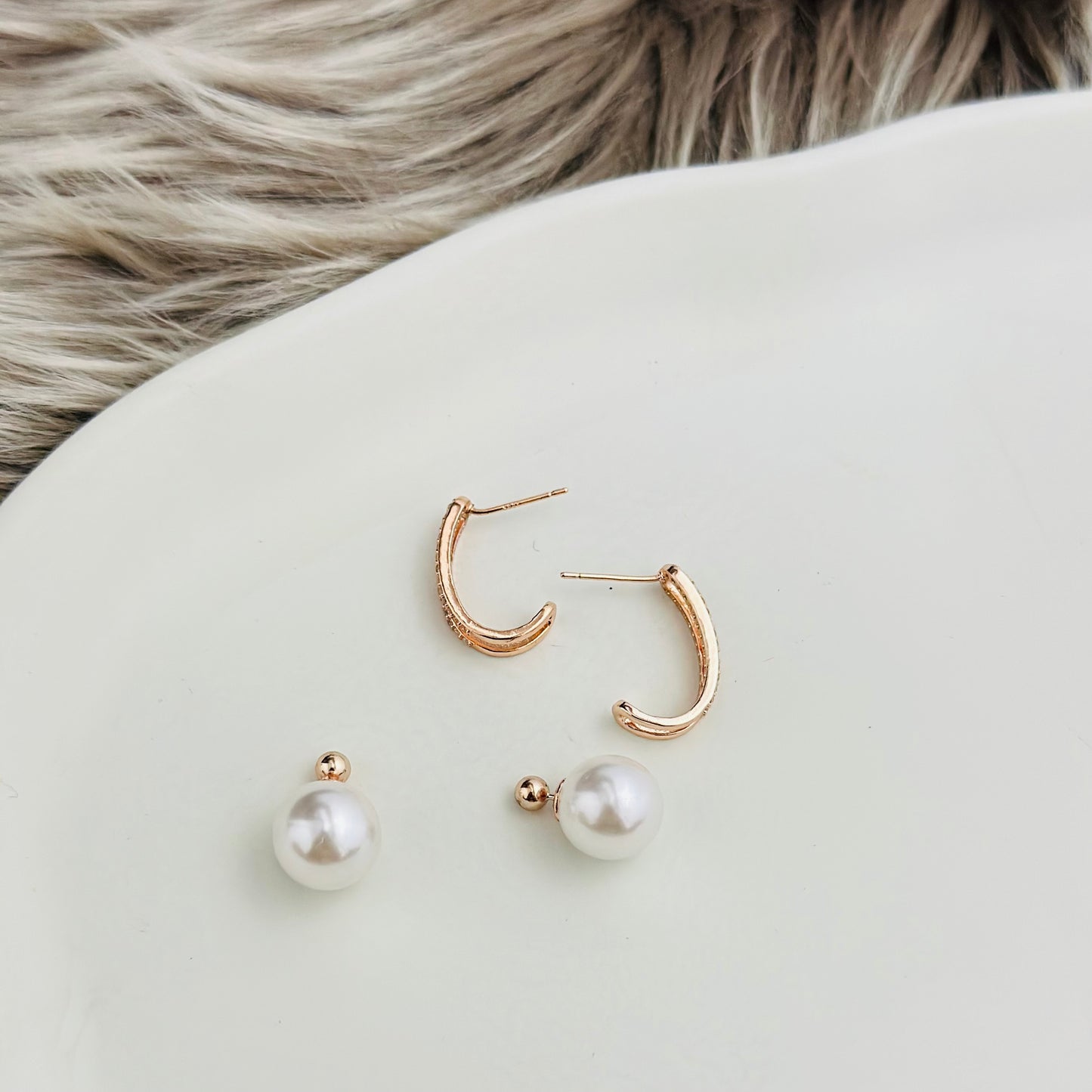 Luminous Pearls Earrings ( 2in1 ) -18k Gold Plated
