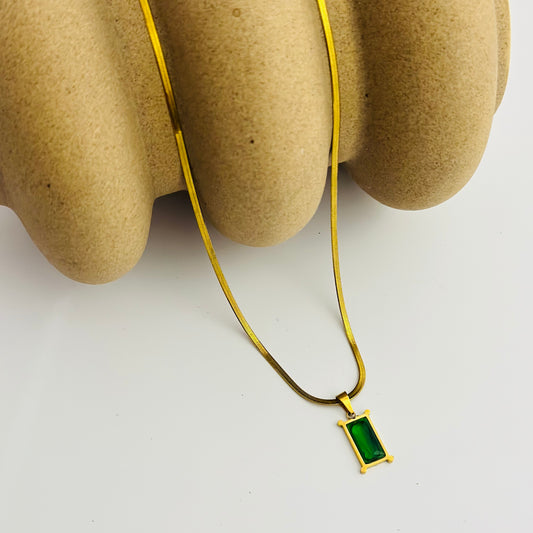 Emerald Thin Chain Necklace -18K Gold Plated