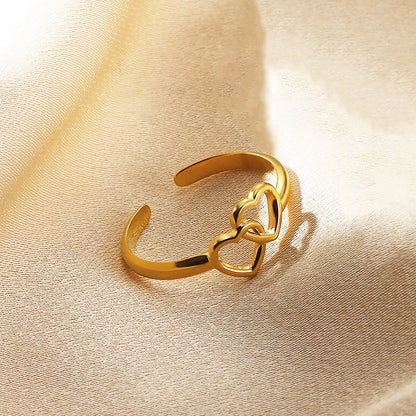 TWIN HEARTS 18K GOLD PLATED RING ( LIGHT WEIGHT )