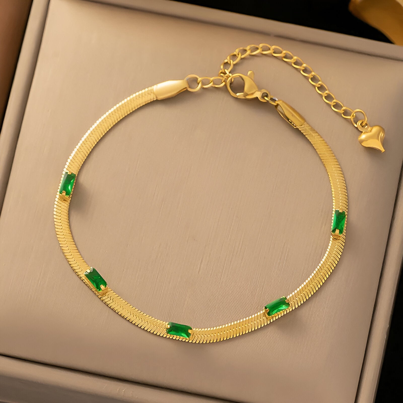 Emerald Serpentine Bracelet -18k Gold Plated - Main Image