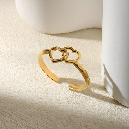 TWIN HEARTS 18K GOLD PLATED RING ( LIGHT WEIGHT )
