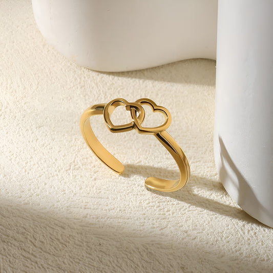 TWIN HEARTS 18K GOLD PLATED RING ( LIGHT WEIGHT )