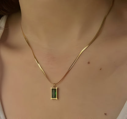 Emerald Thin Chain Necklace -18K Gold Plated